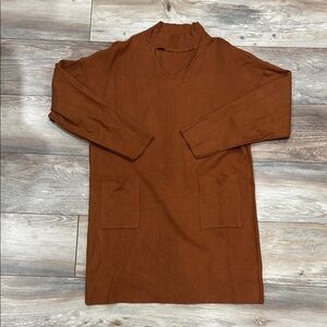Rust Brown Long Sleeve Sweater Dress
